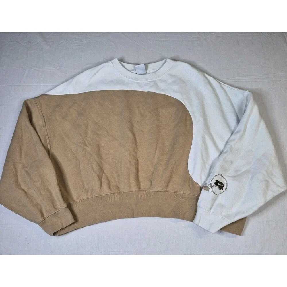 Nike Color Clash Sweatshirt Women Sz Large Brown White Colorblock Oversized Crop